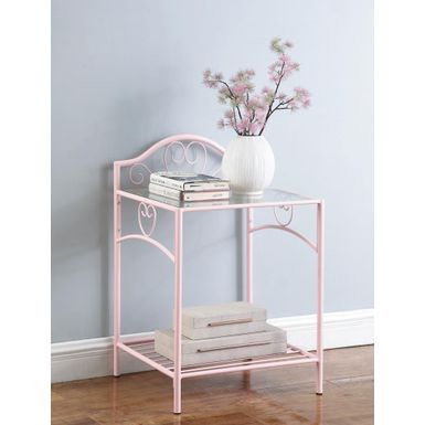 image of Massi 1-shelf Nightstand with Glass Top Powder Pink with sku:401152-coaster