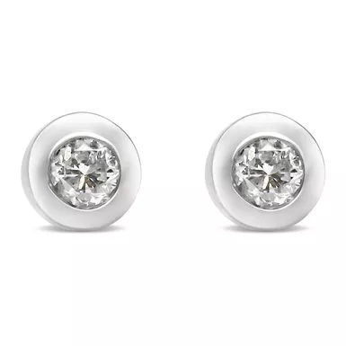 10K White Gold 1/5 Cttw Round Brilliant-Cut Near Colorless Diamond Bezel-Set Stud Earrings (H-I Color, I1-I2 Clarity)