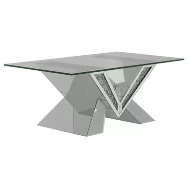 image of Taffeta V-shaped Coffee Table with Glass Top Silver with sku:723448-coaster