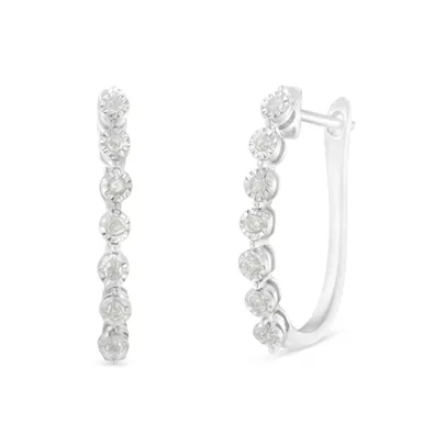 image of .925 Sterling Silver 1/2 cttw Miracle-Set Diamond 7 Stone Hoop Earrings (I-J Color, I3 Clarity) with sku:70-4961wdm-luxcom