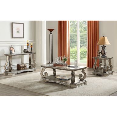 ACME Northville Sofa Table, Antique Silver & Clear Glass