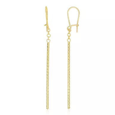 14k Yellow Gold Long Bar Diamond Cut Drop Earrings