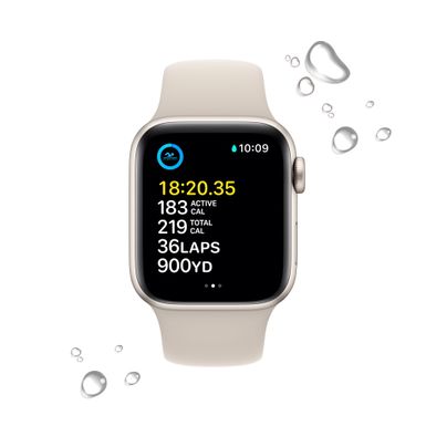 Back Zoom. Apple Watch SE 2nd Generation (GPS) 40mm Aluminum Case with Starlight Sport Band - S/M - Starlight