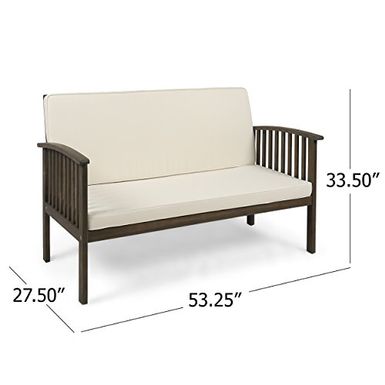 Christopher Knight Home 306039 Grace Outdoor Acacia Wood Loveseat, Gray Finish and Cream