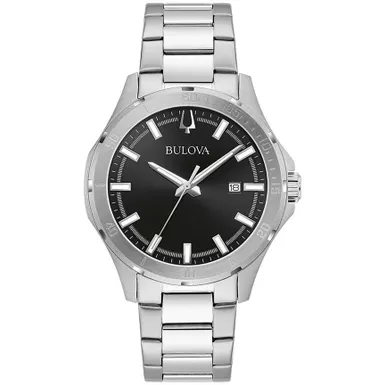 image of Bulova - Mens Corporate Collection Silver-Tone Stainless Steel Watch Black Dial with sku:96b377-powersales