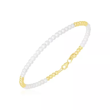 14k Yellow Gold High Polish Freshwater Pearl Pallina Bead Bracelet