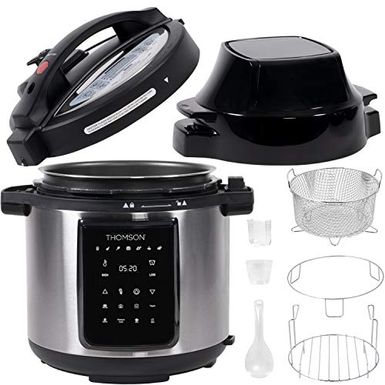 image of Thomson TFPC607 9-in-1 Pressure Cooker and Air Fryer with Dual Lid, Slow Cooker and More, Digital Touch Display, 6.5 QT Capacity, Included Cooking Accessories - Stainless Steel with sku:b08bwbbt6m-amazon