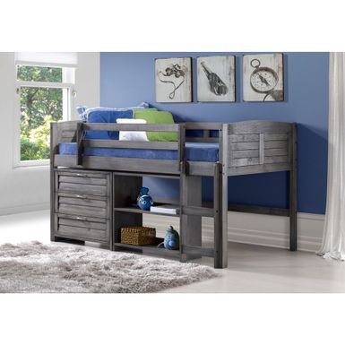 Taylor & Olive Dardanelle Grey Wood Twin Low Loft Bed - Twin Loft - 3 Drawer Chest and Small Bookcase