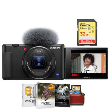 image of Sony ZV-1 Compact 4K HD Camera - Free Bundle With 32GB SDHC U3 Memory Card, Mac Software Package with sku:isozv1am-adorama