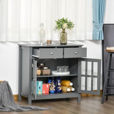 HOMCOM Sideboard Buffet Cabinet, Storage Serving Cabinet with Glass Doors, and Drawers for Kitchen - 31.5"x14"x30" - Grey