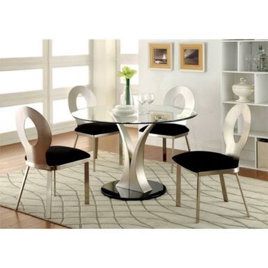 image of Furniture of America Lopez 5 Piece Oval Dining Set in Satin with sku:mv5mceggb5acdy35oeetpastd8mu7mbs-fur-ovr