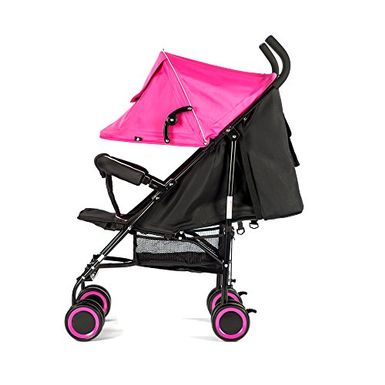 image of EVEZO 2141A Full-Size Ultra Lightweight Stroller, Reclining Seat, 5-Point Safety Harness, Canopy, Storage Bin (Hot Pink) with sku:b079vtrrx6-eve-amz