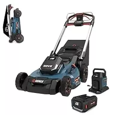 SENIX X6 60 Volt Max* 21-Inch 3-in-1 Cordless Self-Propelled Lawn Mower, with Bagging, Mulching, Side Discharge, Height Adjustment, Smart Display, 8Ah Lithium-ion Battery & Charger Included (LPSX6-H)