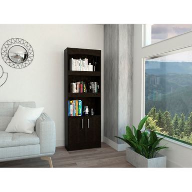 image of FM Furniture Durango Bookcase, Three Shelves, and Double Door Cabinet - Black with sku:am0nqkqj9u5ppk8zey_gmastd8mu7mbs-overstock
