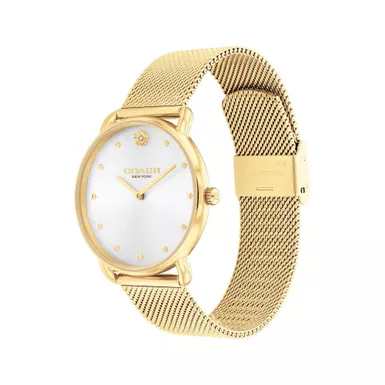 image of Coach - Ladies' Elliot Gold-Tone Stainless Steel Mesh Watch Silver Dial with sku:14504208-powersales