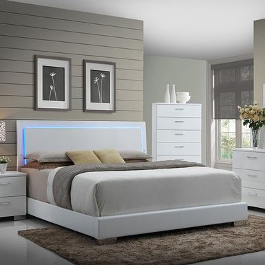 image of Strick & Bolton Nash Glossy White Panel Bed with LED Lights - California King with sku:gobsrd9pyvjw8u0oyvtz_wstd8mu7mbs-overstock