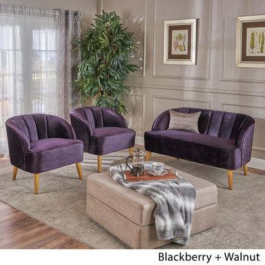 image of Amaia Modern 3-piece Velvet Chat Set by Christopher Knight Home - blackberry + walnut with sku:omjvzqwk68t77qgkeog3xwstd8mu7mbs-overstock