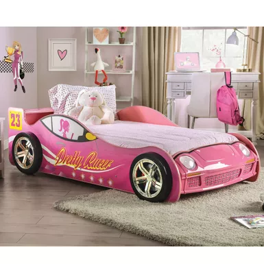 image of Novelty Pink Twin Race Car Bed with sku:idf-7642-foa