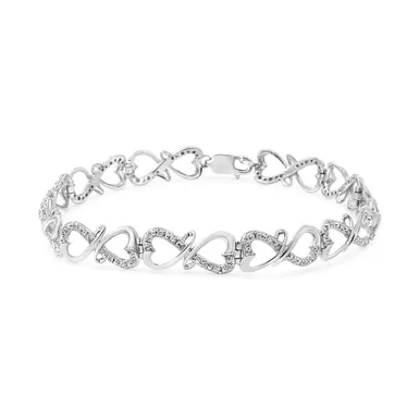 image of .925 Sterling Silver 1/3 Cttw Round-Cut Diamond Double Heart Infinity Link 7.25" Bracelet (H-I Color, I3 Clarity) with sku:60-7385wdm-luxcom