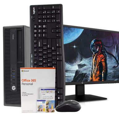 image of HP 600 G2 Desktop Computer PC, Intel i5, 16GB, 2TB, Windows 10 Pro, New 23.6" FHD V7 LED Monitor, Microsoft Office 365 Personal, New 16GB Flash Drive, Wireless Keyboard & Mouse, WiFi, DVD Refurbished (Refurbished) with sku:btg-00024897-hp-btg