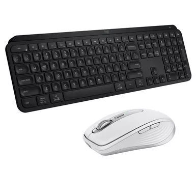 Logitech MX Keys S Wireless Keyboard, Black with MX Anywhere 3S Pale Gray Mac Mouse