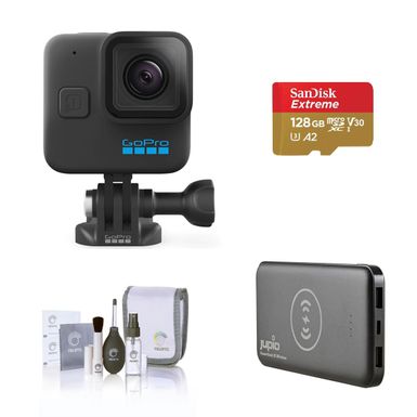 image of GoPro HERO11 Black Mini Action Camera Bundle with 128GB microSD Card, 10000mAh Power Bank, Cleaning Kit with sku:gphero11mnpk-adorama