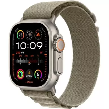 image of Apple Watch Ultra 2 GPS + Cellular 49mm Titanium Case with Olive Alpine Loop (Large) - Titanium with sku:bb22269342-bestbuy