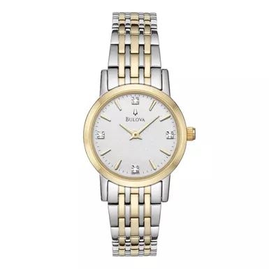 Bulova - Womens Classic Two-Tone Diamond Watch White-Silver Dial