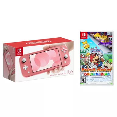 Nintendo - Switch LITE Coral + Paper Mario Origami BUNDLE