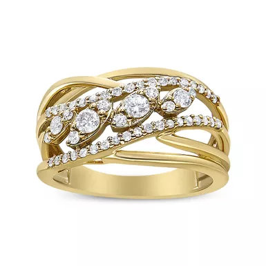 10K Yellow Gold 1/2 Cttw Round-Cut Multi Row Diamond Split Shank Cocktail Ring (H-I Color, SI2-I1 Clarity) - Choice of Size