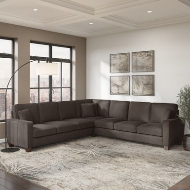 image of Stockton 111W L Shaped Sectional Couch by Bush Furniture - Chocolate Brown Microsuede Fabric with sku:lrcoijtw9z4guntog1za0astd8mu7mbs-bus-ovr