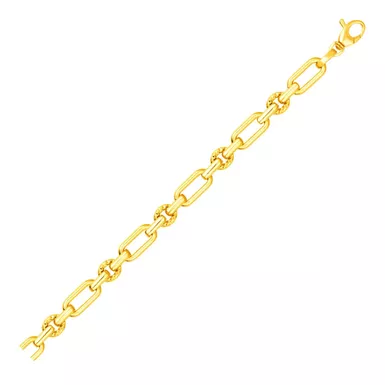 14k Yellow Gold Polished and Textured Link Bracelet (7.5 Inch)