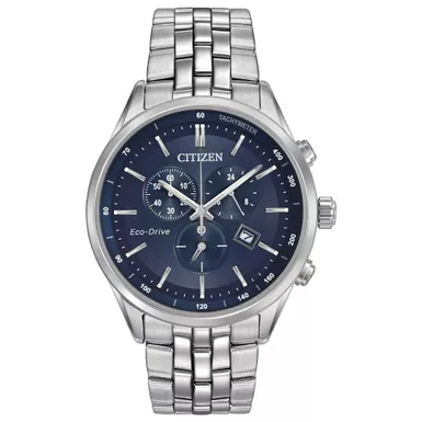 image of Citizen - Mens Corso Eco-Driver Silver-Tone Stainless Steel Watch Blue Dial with sku:at2141-52l-powersales