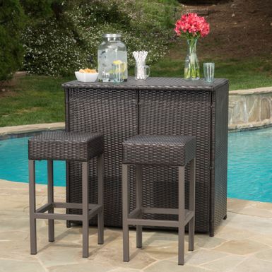image of Toronto Outdoor 3-piece Wicker Bar Island Set by Christopher Knight Home - Multi-Brown with sku:b07cgwbb5y-chr-amz