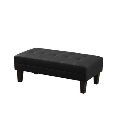 Nestfair Black L-Shape Faux Leather Sectional Sofa with Ottoman Bench - Black