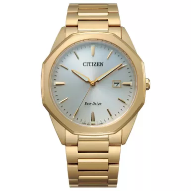 image of Citizen - Mens Corso Eco-Drive Gold-Tone Watch White Octagon Dial with sku:bm7492-57a-powersales