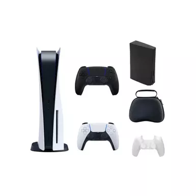 image of PlayStation 5 Gaming Console Disc Edition With Accessories & Black Controller (Total of 2 Controllers Included) with sku:3005718blk-streamline