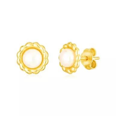 14k Yellow Gold Flower Stud Earrings with Pearls