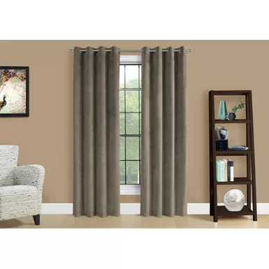 image of Curtain Panel/ 2pcs Set/ 54"W X 84"L/ Room Darkening/ Grommet/ Living Room/ Bedroom/ Kitchen/ Velvet/ Polyester/ Beige/ Contemporary/ Modern with sku:i-9826-monarch