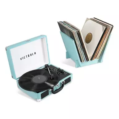 image of Victrola - Journey+ Bluetooth Suitcase Record Player with Matching Record Stand - Teal with sku:bb21695175-6440941-bestbuy-victrola