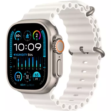 image of Apple Watch Ultra 2 (GPS + Cellular) 49mm Titanium Case with White Ocean Band with Blood Oxygen - Titanium with sku:mrej3ll/a-streamline