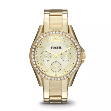 Fossil - Ladies Riley Gold-Tone Multifunction Watch Champagne Dial