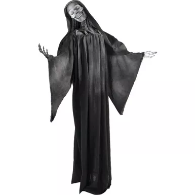 63-In. Talking Reaper, Indoor/Outdoor Halloween Decoration, Flashing White Eyes, Poseable, Battery-Operated