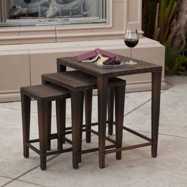 image of Outdoor Wicker Nested Tables by Christopher Knight Home (Set of 3) - Brown with sku:ldjw4aeizjvn9mo-yobc2g-bes-ovr