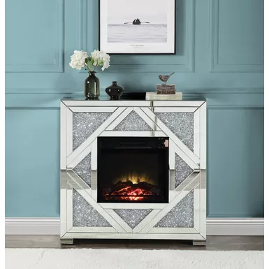 image of ACME Noralie Fireplace, Mirrored & Faux Diamonds with sku:ac00515-acmefurniture