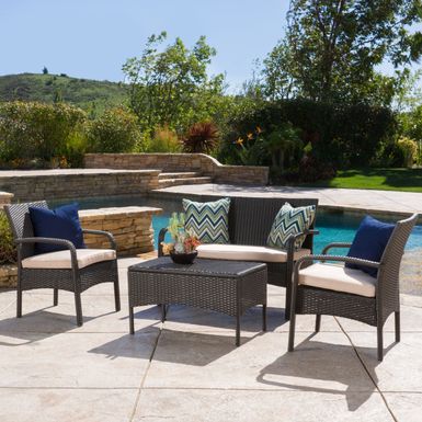 image of Cordoba Outdoor Wicker 4-piece Conversation Set with Cushions by Christopher Knight Home - Brown with sku:62iywxhhcgswhdrh08xnugstd8mu7mbs-chr-ovr