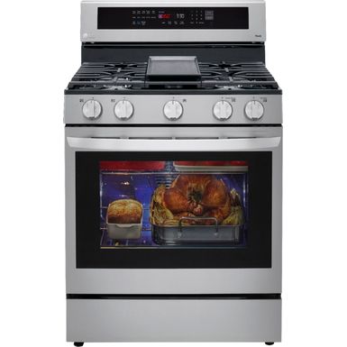 image of LG - 5.8 Cu. Ft. Freestanding Single Gas Convection Range with Wide InstaView Window and AirFry - PrintProof Stainless Steel with sku:bb21491404-6401886-bestbuy-lg