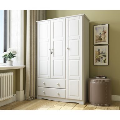 image of Copper Grove Caddo Grand Solid Wood 3-door Wardrobe with Lock - 45.75"W x 72"H x 20.75"D - White with sku:lwcyyvj_uxmaqfrjbkp1gqstd8mu7mbs-pal-ovr