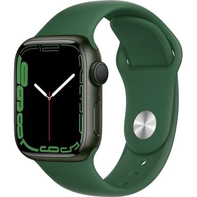 image of Apple Watch Series 7 - GPS 41mm Green Aluminum Case - Clover Sport Band with sku:bb21032152-6215934-bestbuy-apple
