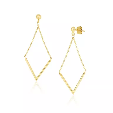 14k Yellow Gold Diamond Shape Chain Drop Earrings